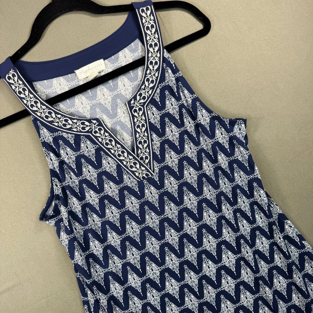 Magnolia Grace Dress Womens Medium Navy Blue White Geometric Embroidered Shift
